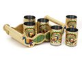 Meenakari Peacock Design Serving Tray Set with 6 Glasses #01