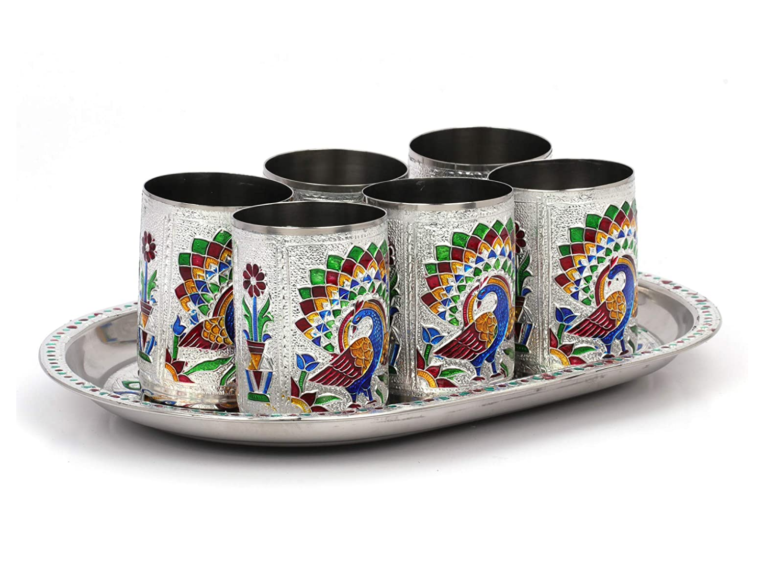 Stainless Steel Design Serving Tray Set with 6 Glasses #08