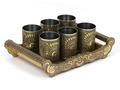 Golden Peacock Design Serving Tray Set with 6 Glasses #06
