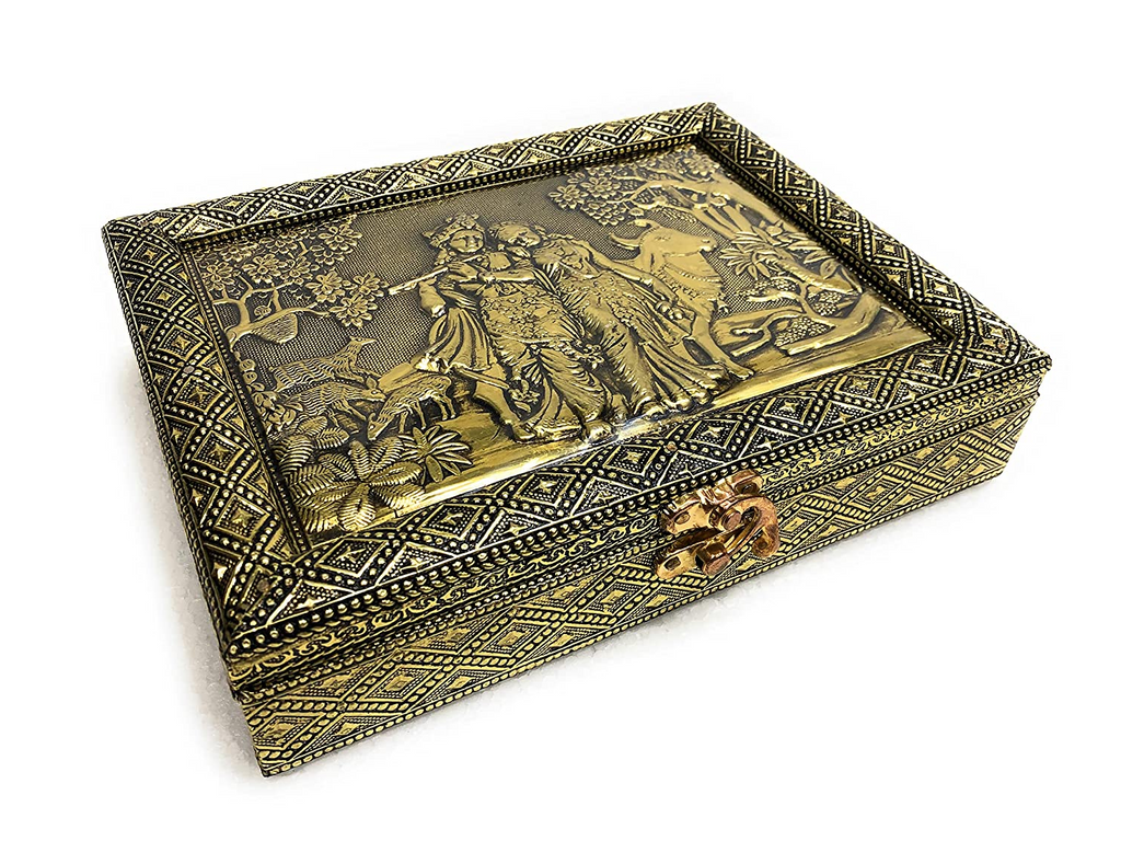 Golden Radha-Krishna Wooden Dry Fruit Box_#04