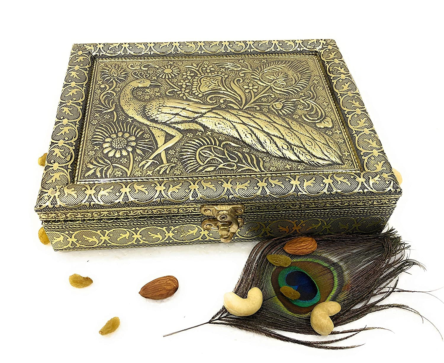 Golden Peacock Wooden Dry Fruit Box_#01