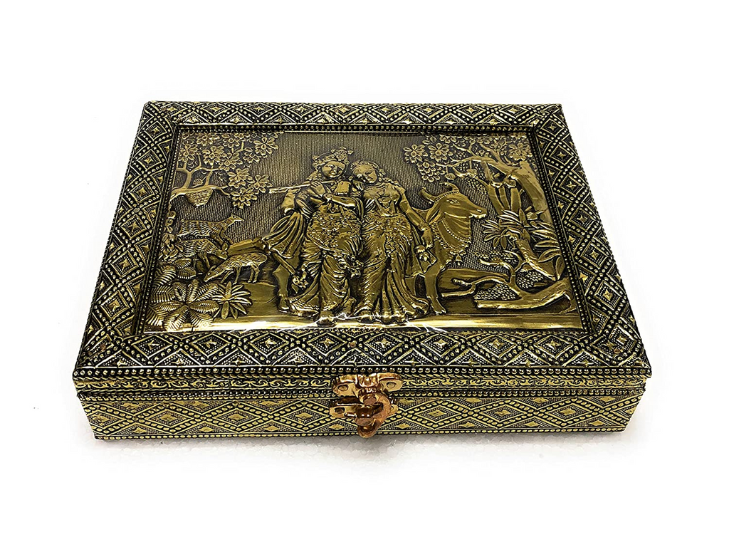 Golden Radha-Krishna Wooden Dry Fruit Box_#04