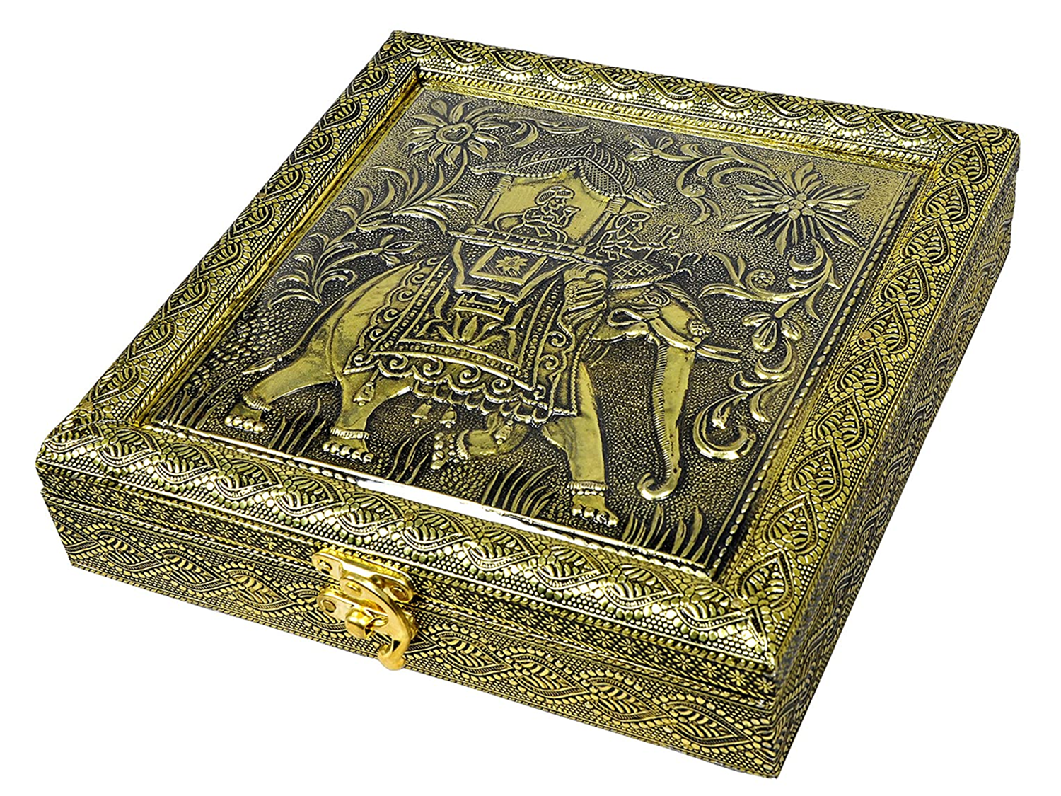 Golden Elephant Wooden Dry Fruit Box_#02