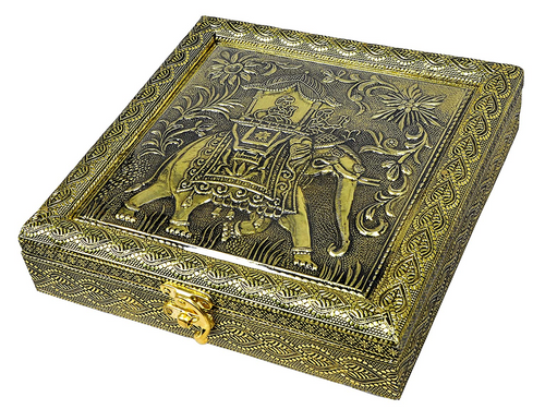 Golden Elephant Wooden Dry Fruit Box_#02