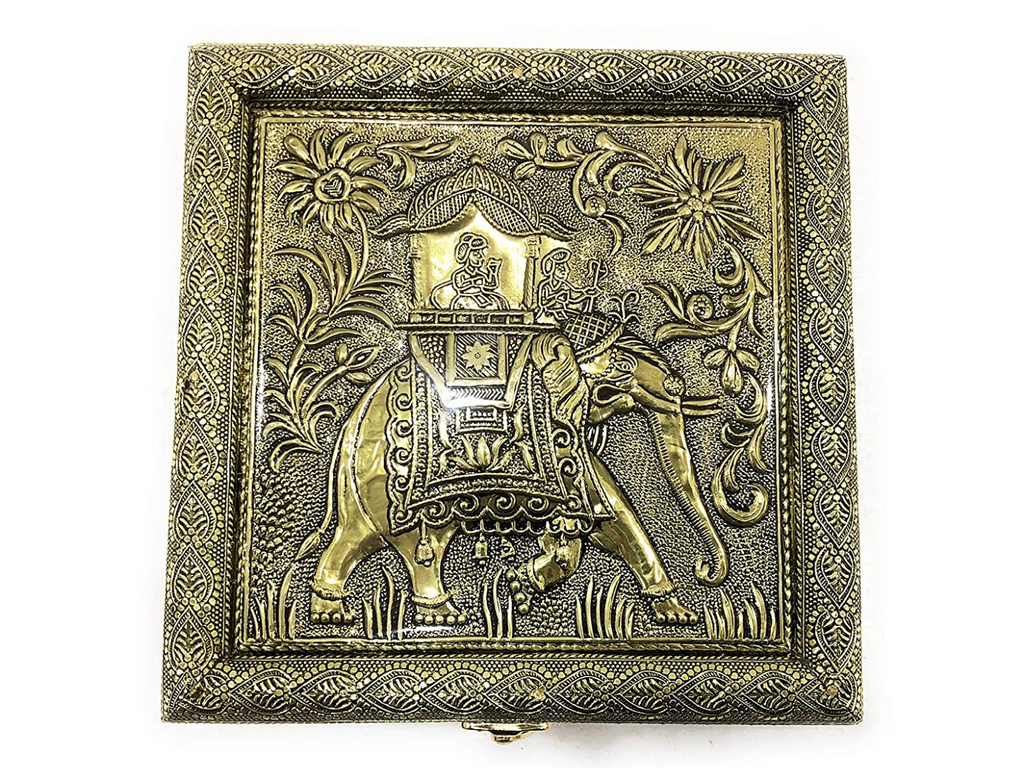 Golden Elephant Wooden Dry Fruit Box_#02