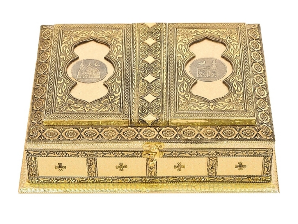 Gold Wooden Holy Khana kaba Quran Box/Rehal Box_#03 (No Quran only Box)