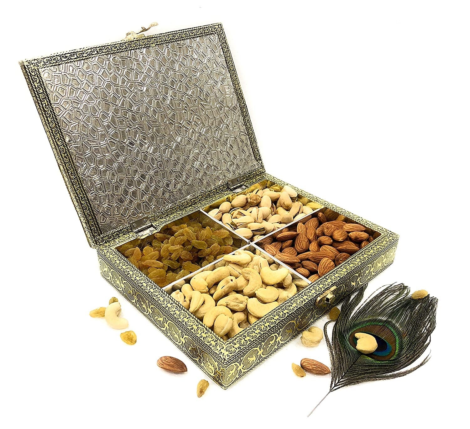 Golden Peacock Wooden Dry Fruit Box_#01