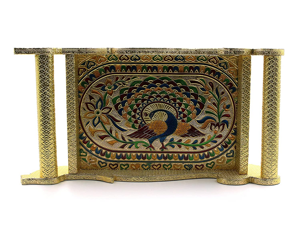 Meenakari Peacock Design Serving Tray Set with 6 Glasses #03