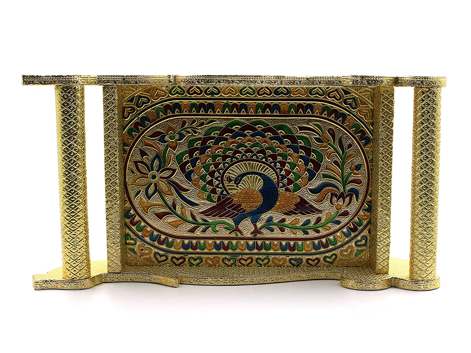 Meenakari Peacock Design Serving Tray Set with 6 Glasses #03