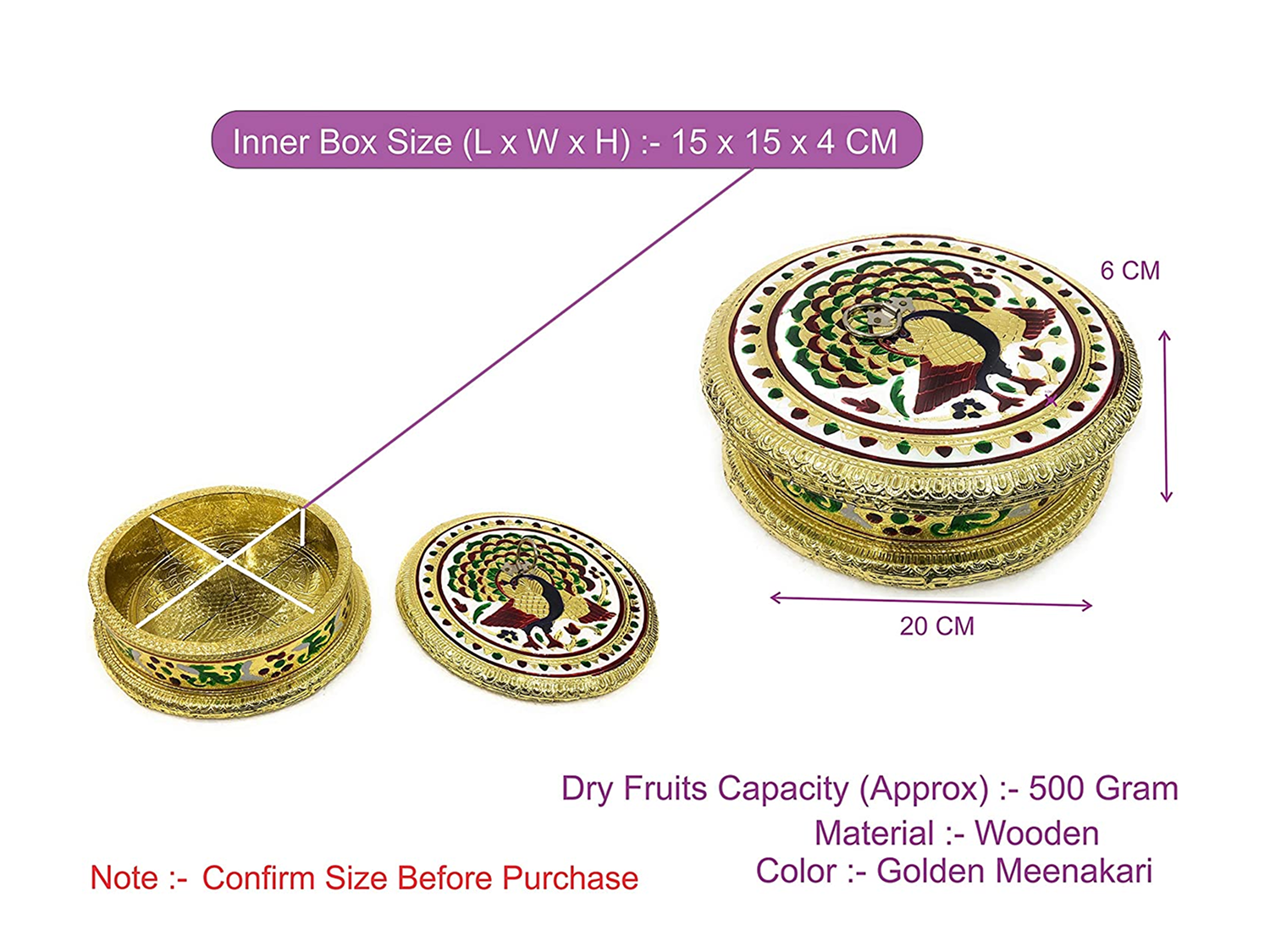 Peacock Rounded Wooden Dry Fruit Box_#6