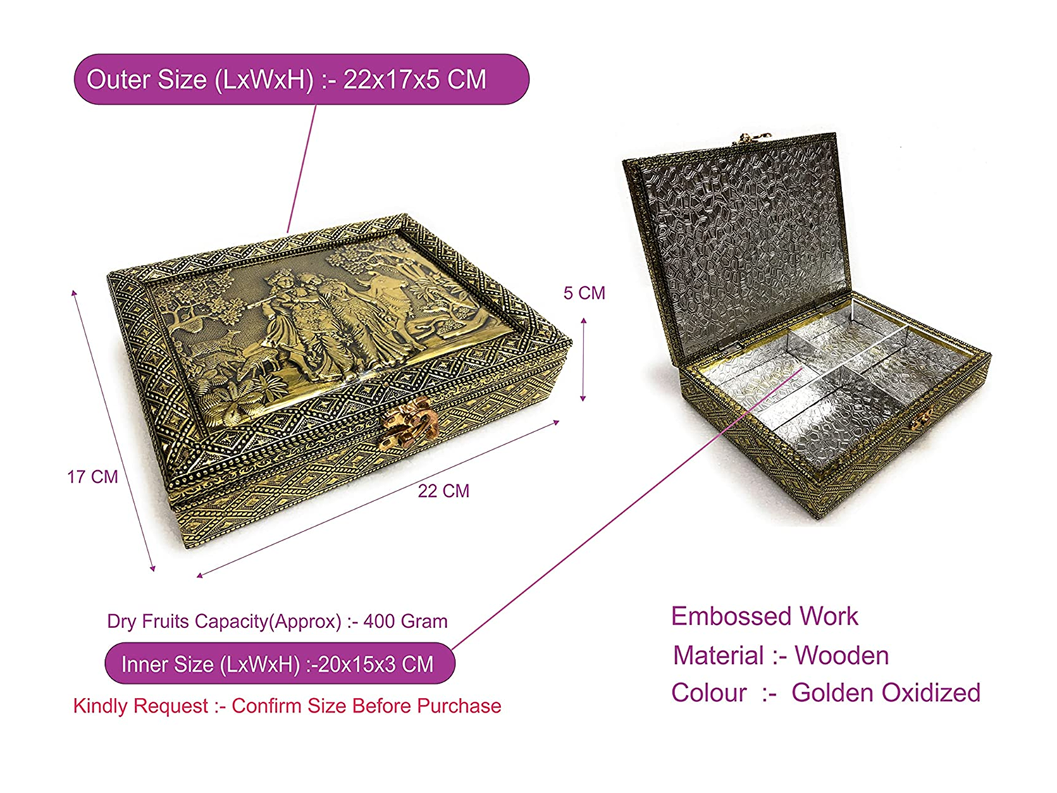 Golden Radha-Krishna Wooden Dry Fruit Box_#04